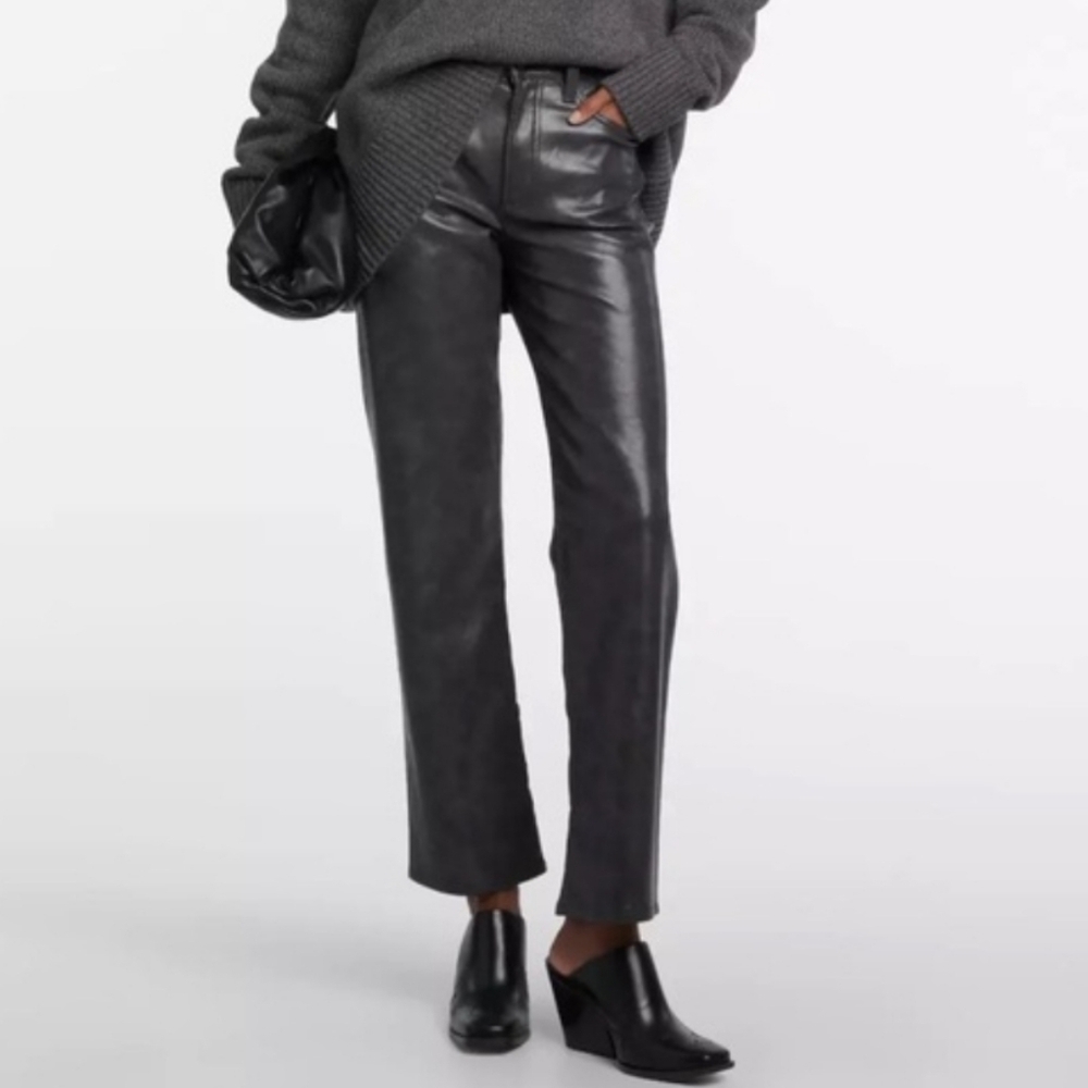 AGOLDE 90s Pinch Waist Recycled Leather Jeans in Dark Grey